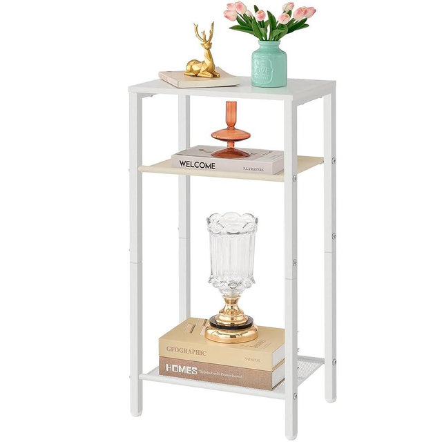 Hoctieon 3 Tier End Table, Telephone Table, Narrow Side Table with Storage, Nightstand for Small Spaces, Metal Frame, for Living Room, Bedroom, Sofa Couch, Hall, Easy Assembly, White