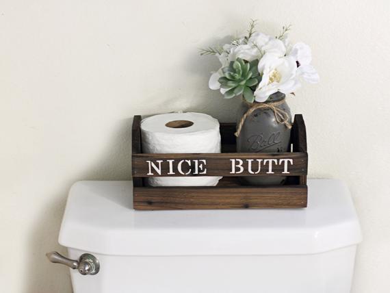 Country Bathroom Decor, Nice Butt Box, Bathroom Humor, Toilet Paper Holder, Farmhouse Bathroom Decor, Bathroom Mason Jar Decor, Catch All