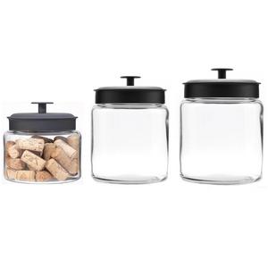 Anchor Hocking Montana Glass Jars with Fresh Sealed Lids Canister Set, Black Metal, 3-Piece Set
