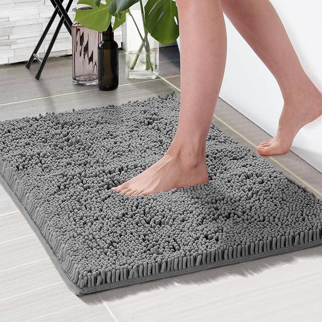 Deconovo Bathroom Rugs, 32"x20", Bath Mats for Bathroom Non Slip, Thick Soft Durable Bath Rugs, Absorbent Bath Mat, Machine Wash & Quick Dry Chenille Bathroom Mat for Bathtub and Shower Floor, Grey