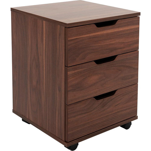 Farini 3-Drawer Vertical Filing Cabinet Rolling Wood Mobile File Cabinets Under Desk for Home Office with Casters (Brown Walnut, Non-Assembled)