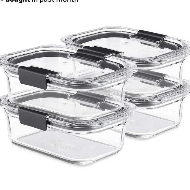 Rubbermaid Brilliance Glass Food Storage Containers, 3.2 Cup, Set of 4, BPA-Free, Leak-Proof, Clear