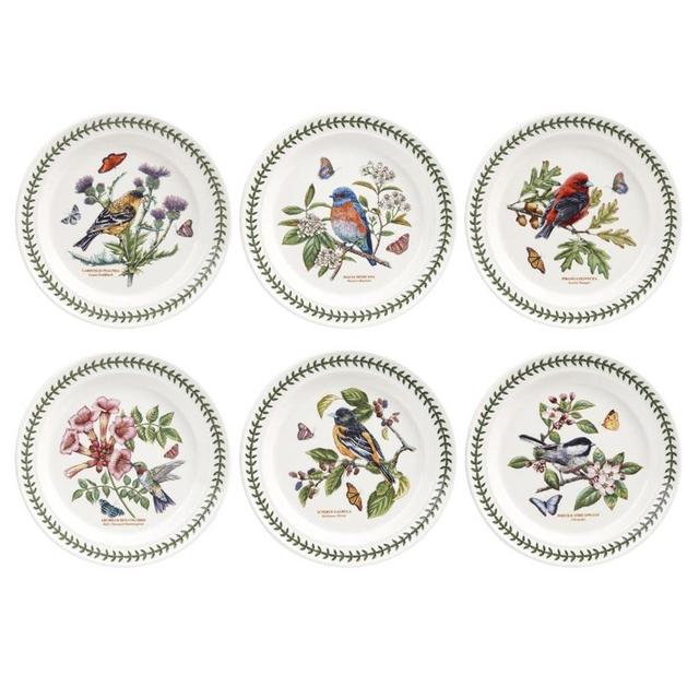 Portmeirion Botanic Garden Birds Collection Dinner Plates | Set of 6 Plates 10.5 Inch with Assorted Bird Motifs | Made of Earthenware | Dishwasher and Microwave Safe | Made in England