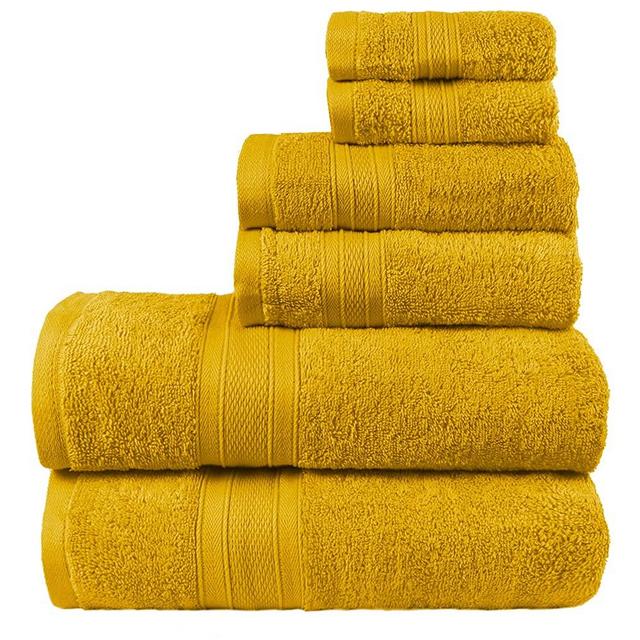 TRIDENT Soft and Plush, 100% Cotton, Highly Absorbent, Bathroom Towels, Super Soft, 6 Piece Towel Set (2 Bath Towels, 2 Hand Towels, 2 Washcloths), 500 GSM, Mustard Yellow