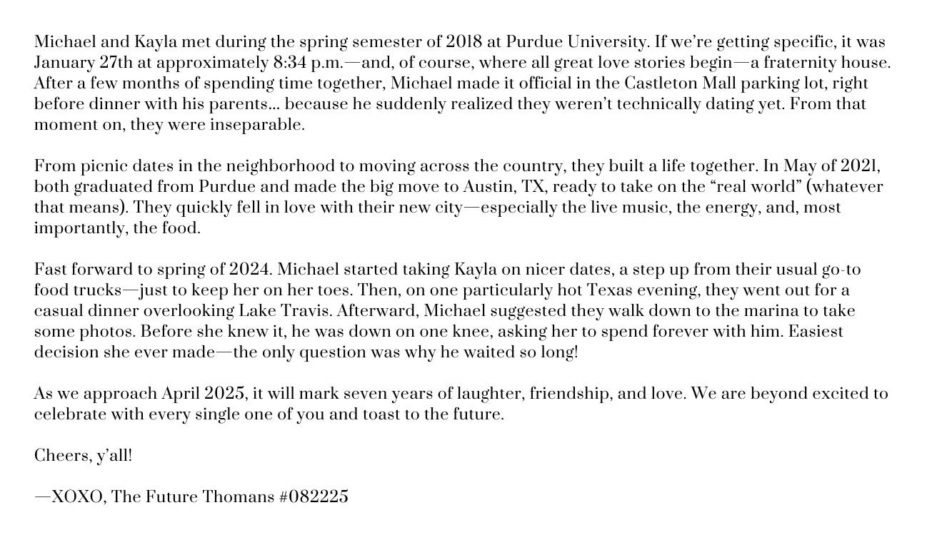 The Wedding Website of Kayla Crose and Michael Thoman