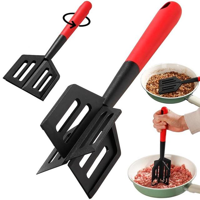 SanmChuf Upgrade 2-in-1 Meat Chopper & Spatula for Ground Beef, Hamburger, Turkey, Potato & Vegetables - Heat Resistant, BPA Free - Non-Scratch Utensil for Mixing, Mashing, Stirring in Non-Stick Pans