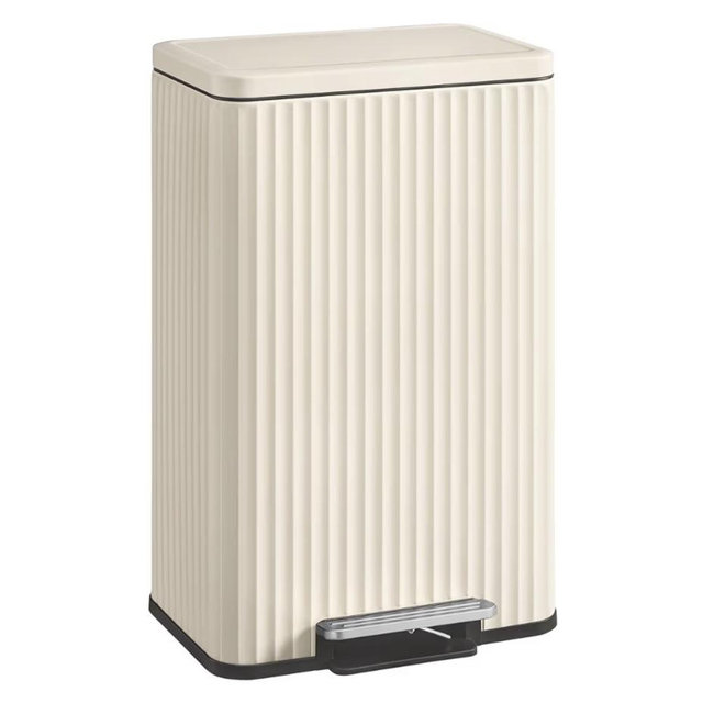SONGMICS Trash Can, 13 Gallon (50 L) Garbage Can for Kitchen, with Lid, Pedal, and Removable Inner Bucket, Soft Close, Stainless Steel, 15 Trash Bags (Code K) Included, Cream White ULTB586LZ01