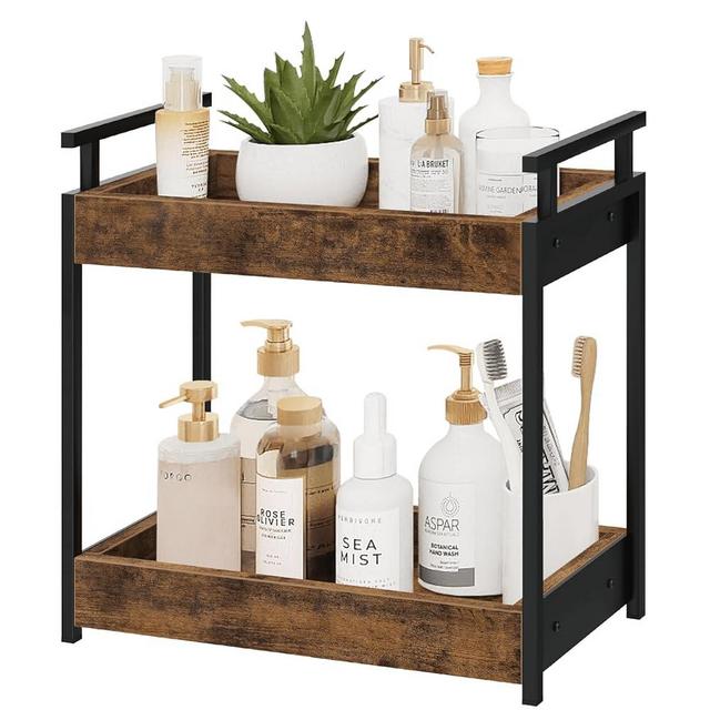 BCOZLUX Bathroom Countertop Organizer, 2 Tier Counter Organizers and Storage for Bathroom Sink Dresser, Wooden Standing Vanity Shelf Tray for Makeup Perfume Skincare, Rustic Brown