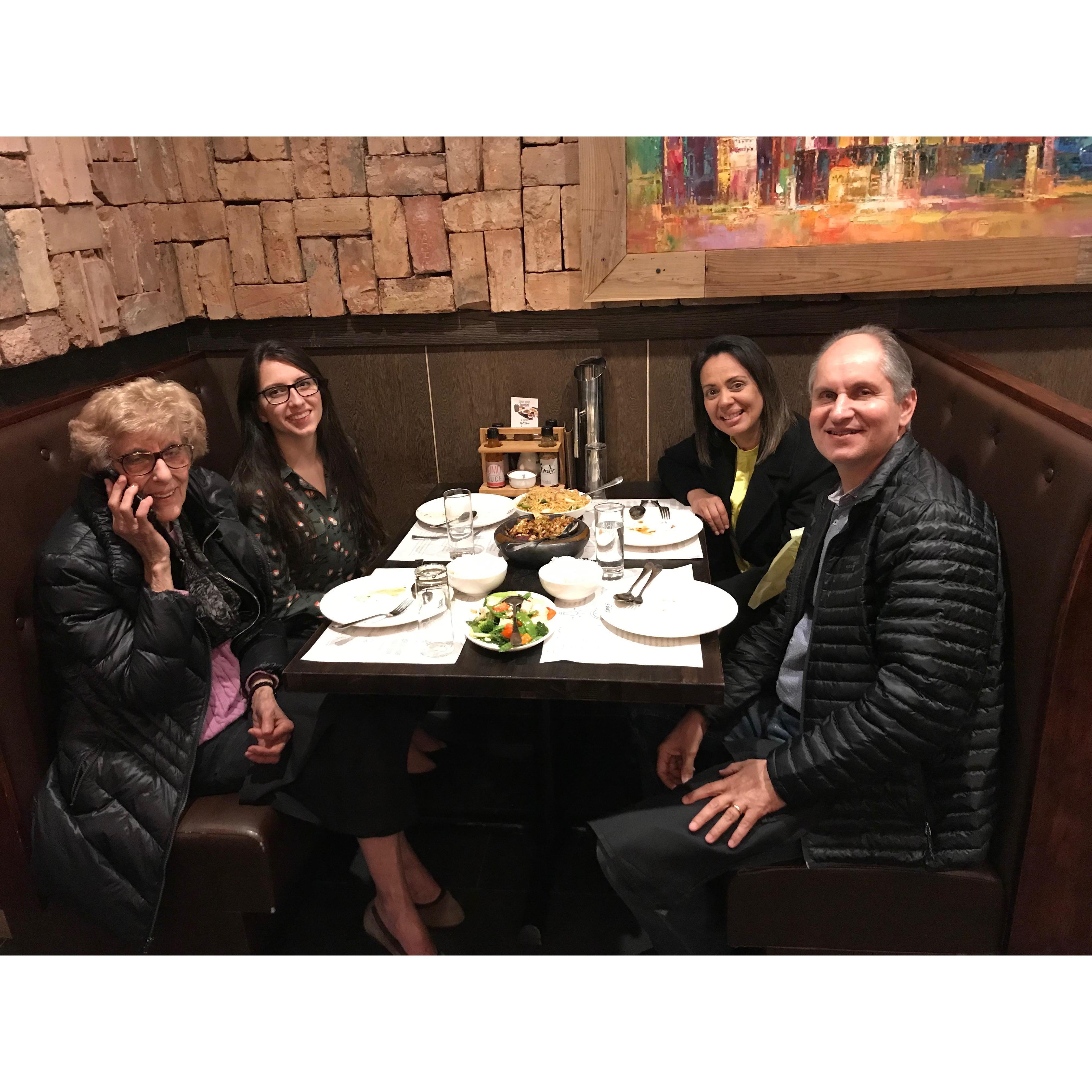 Birthday dinner this year with the cousin on the phone