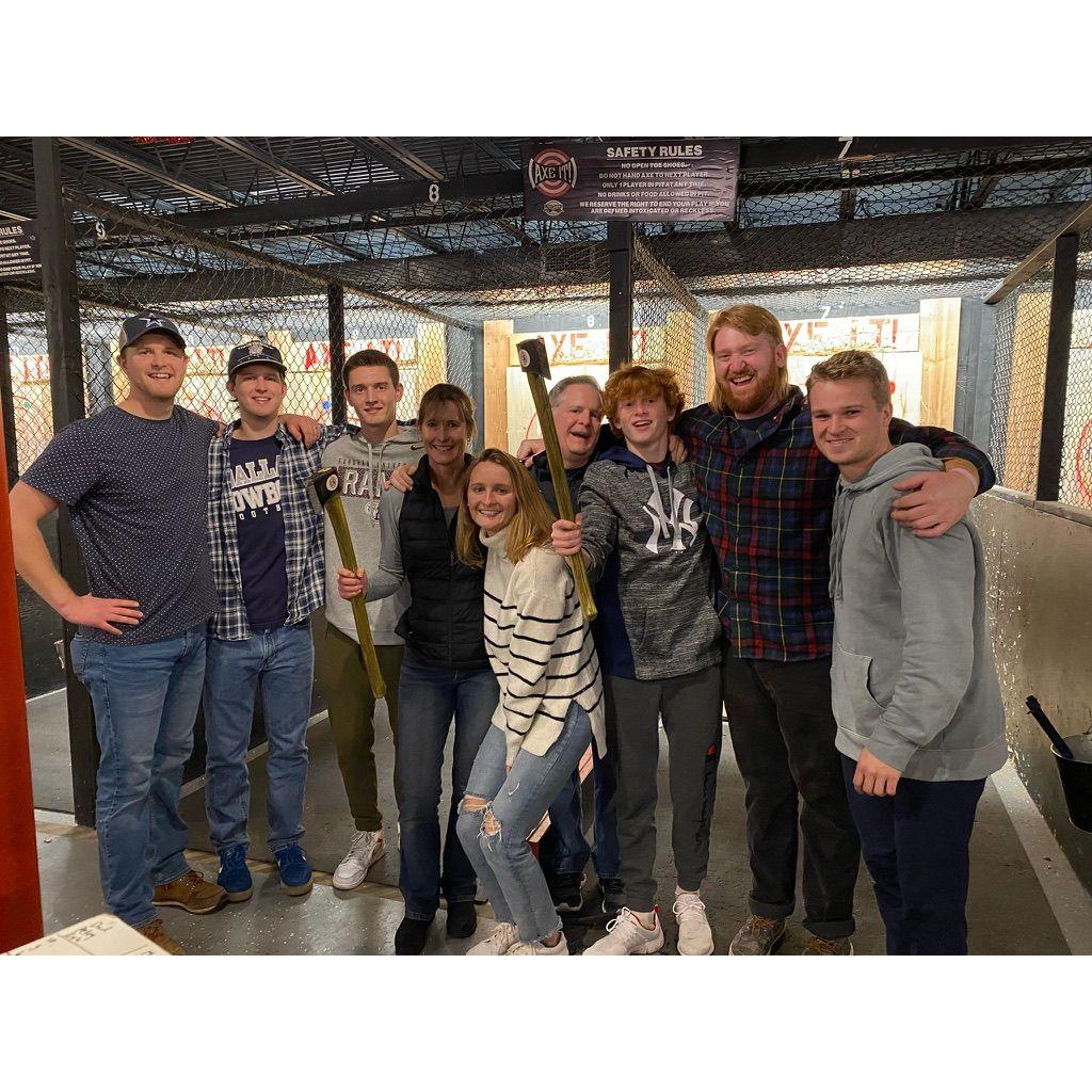 Flanagan family fun = axe throwing