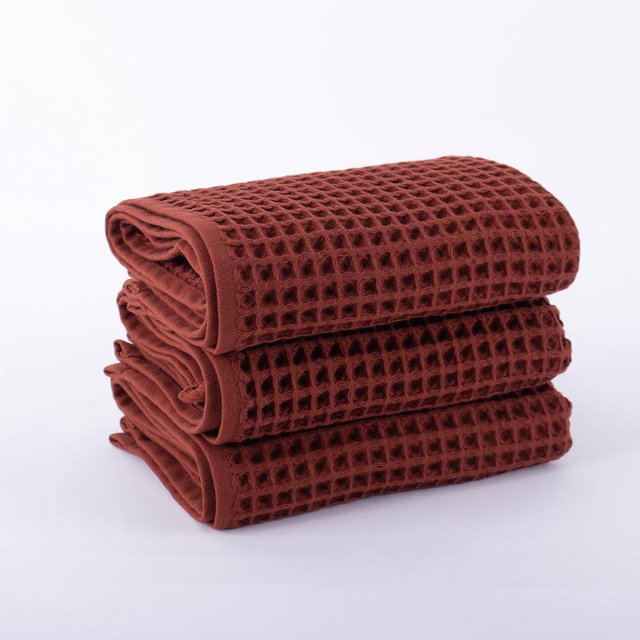 PÜSKÜL Waffle Kitchen Towels - Premium 100% Turkish Organic Cotton Ultra Soft Quick Dry Absorbent Lint Free Hand Dish Towel 32X16 Inches (3, Brick)