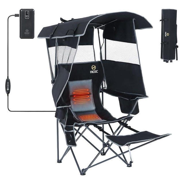 Nice C Chair with Canopy, Heated Camping Chair with Battery, Chairs with Shade, Umbrella Chair, Canopy Chair, Heated Folding Chairs, Sports Chairs, w/Removable Footrest (1-Pack)