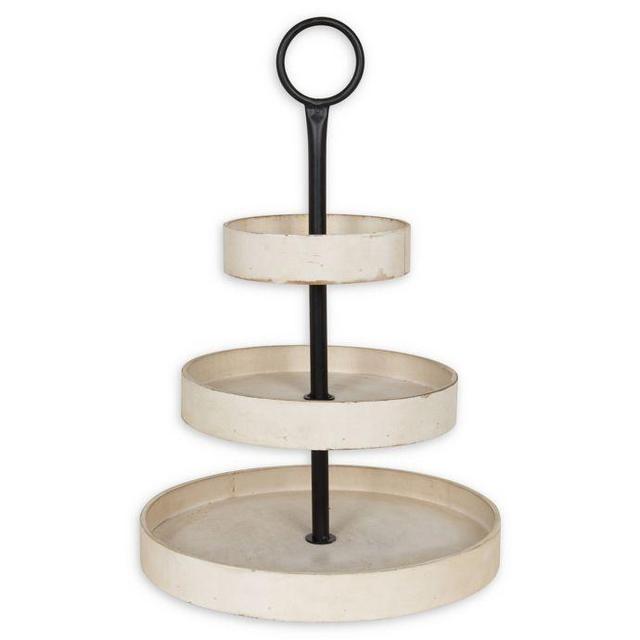 Kate and Laurel Woodmont 3-Tier Round Wood Tray in Antique White