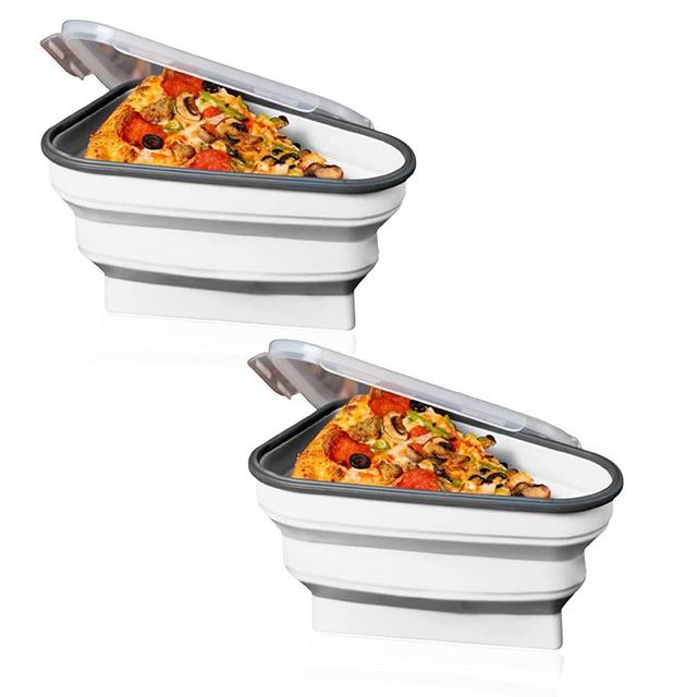 PIZZA PACK The Perfect Reusable Pizza Storage Container with 5 Microwavable Serving Trays - BPA-Free Adjustable Pizza Slice Container to Organize & Save Space, White 2 pk