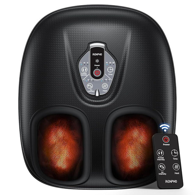 RENPHO Foot Massager Machine with Heat [2025 Upgraded], FSA HSA Eligible, Foot Massager for Plantar Fasciitis, 3 Heat Levels, Birthday Gifts for Women Mom Men Dad, Wireless Control, True Feet Massage