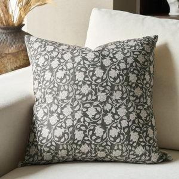 Green - DOMVITUS Floral Pillow Covers, 24x24 Throw Pillows for Couch, Block Print Decorative Neutral Accent Pillow