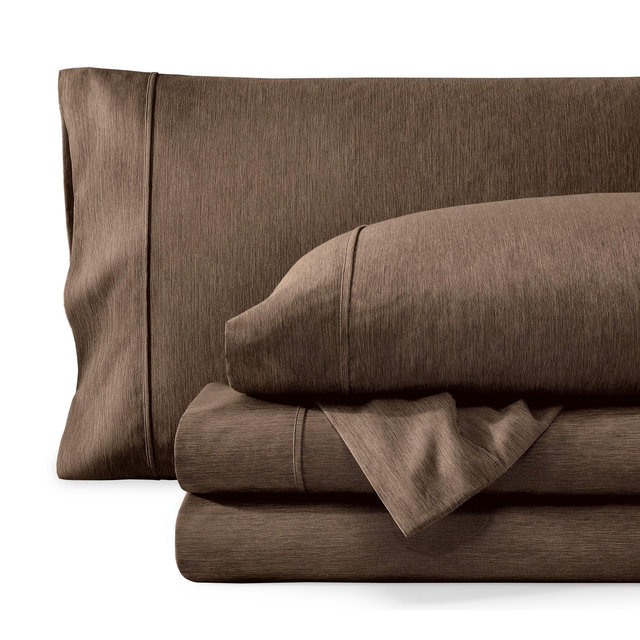 Queen Heathered Taupe 4 Piece Ultra-Soft Double Brushed Sheet Set by Bare Home
