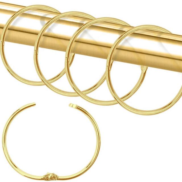 Shower Curtain Hooks Rings,24 Pcs Rustproof Metal Shower Hooks for Shower Curtain,Glide Smoothly Round Shower Rings for Curtain,Shower Curtain Rings for Bathroom Shower Rod,Snap Joint Design (Gold)