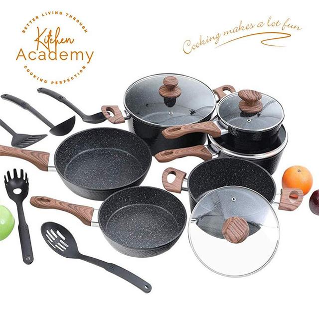 Kitchen Academy Hammered Nonstick Cookware set, Kitchen Pots and Pans Set