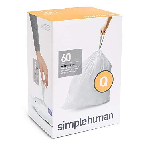 simplehuman Code Q Custom Fit Drawstring Trash Bags, 50-65 Liter / 13-17 Gallon, 3 Refill Packs (60 Count)