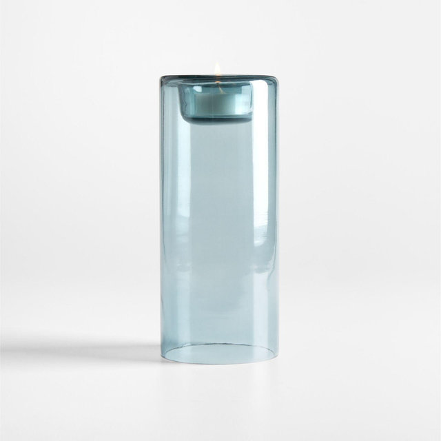 Roche Large Blue Glass Tealight Candle Holder 8"