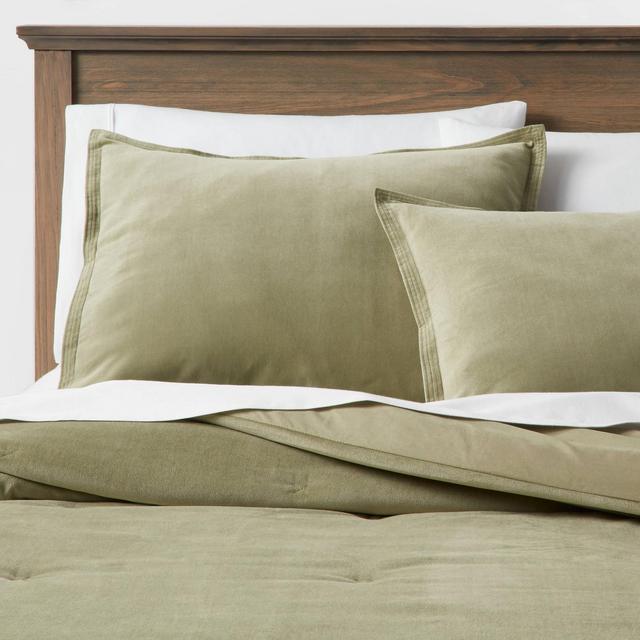King Cotton Velvet Comforter & Sham Set Green - Threshold™