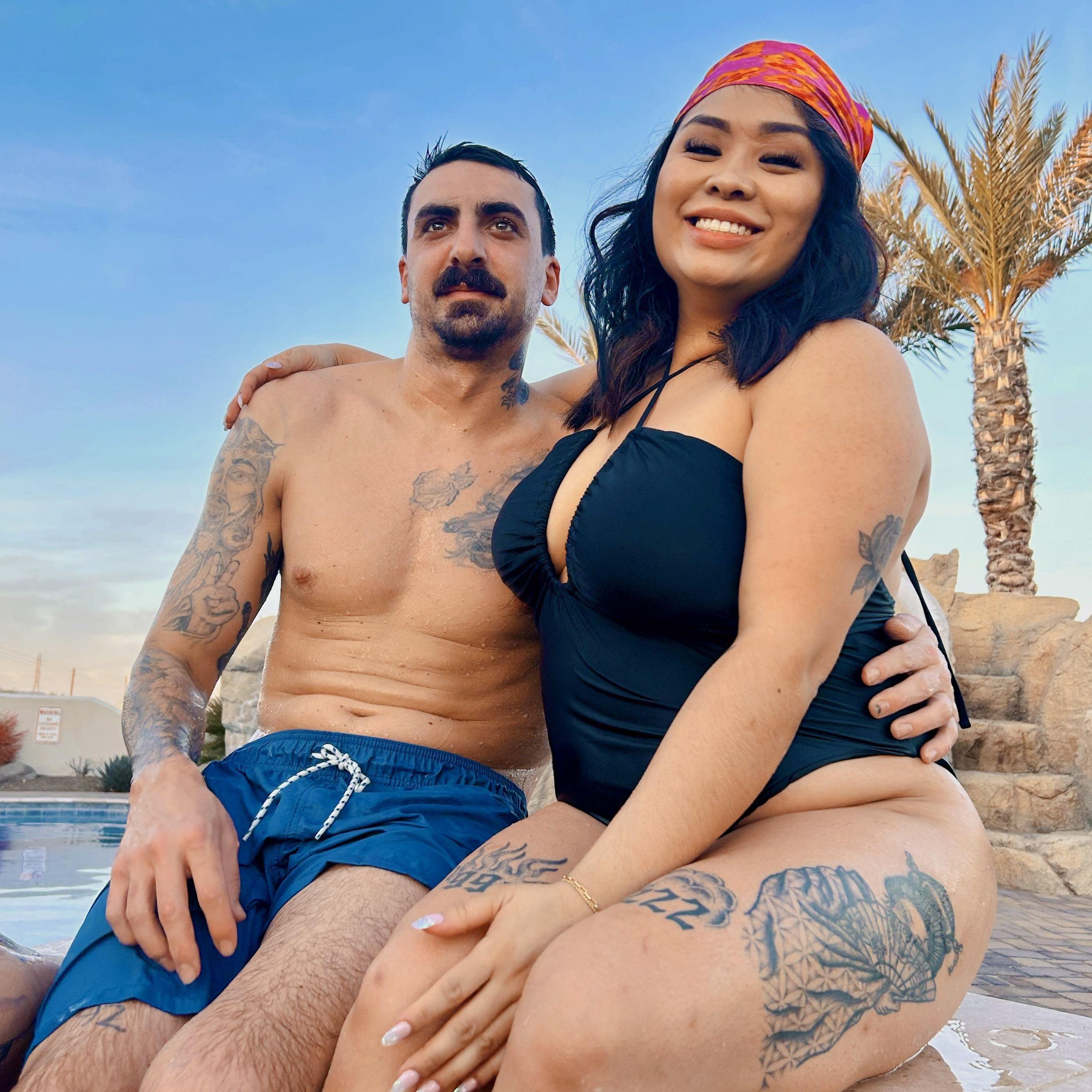 The couple outside in the hot tub at the Airbnb in AZ hanging out with their friends! They were the last to wake up, and join the hot tub party.