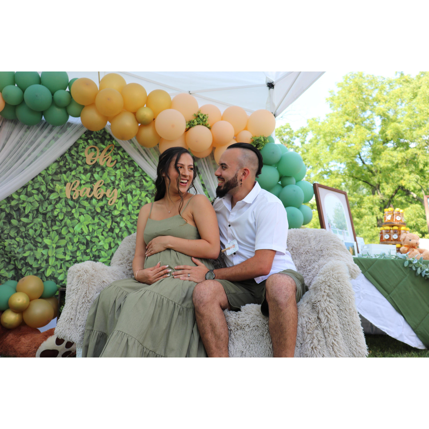 The proud parents-to-be at their son's baby shower. July 2021