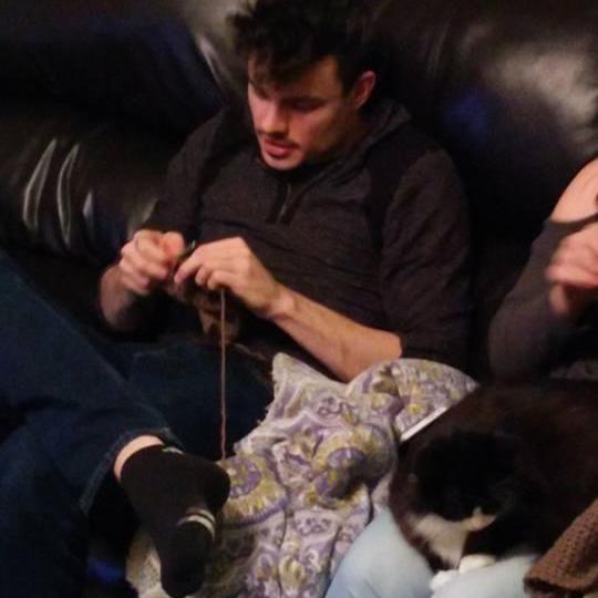 Matt learning how to crochet!