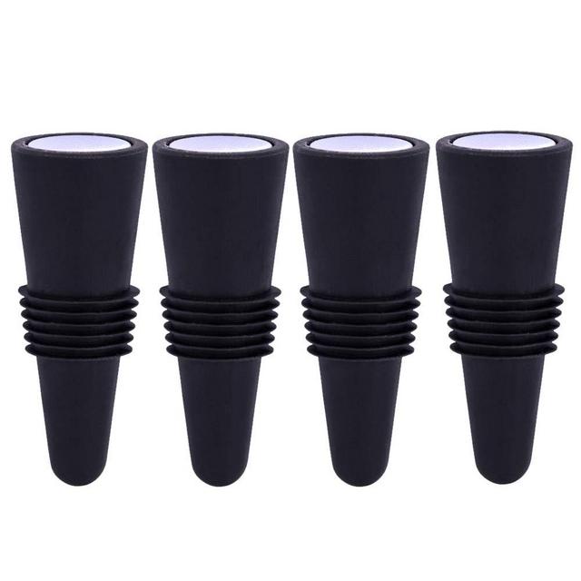 Wine Stoppers for wine bottles,FEIPUKER Colorful Silicone + Stainless Steel Wine Stopper,Wine Outlet Cap, Bottle Cover, Beverage Bottle Stoppers（4PACK Black）