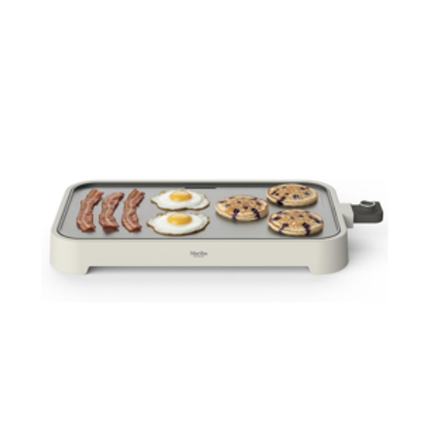 Martha Stewart 12” x 22” Electric Griddle, XL Ceramic Nonstick Flat Top Cooking Surface, Adjustable Temperature Dial, Drip Tray, Dishwasher Safe, 1500W Fast Even Heating, Pancakes & Eggs, Linen White