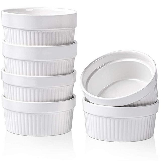 Delling 6 Oz Ramekins for Creme Brulee Ramekins Oven Safe, Porcelain Souffle Dish for Baking, Pudding, Ramekins Bowls Set of 6, White