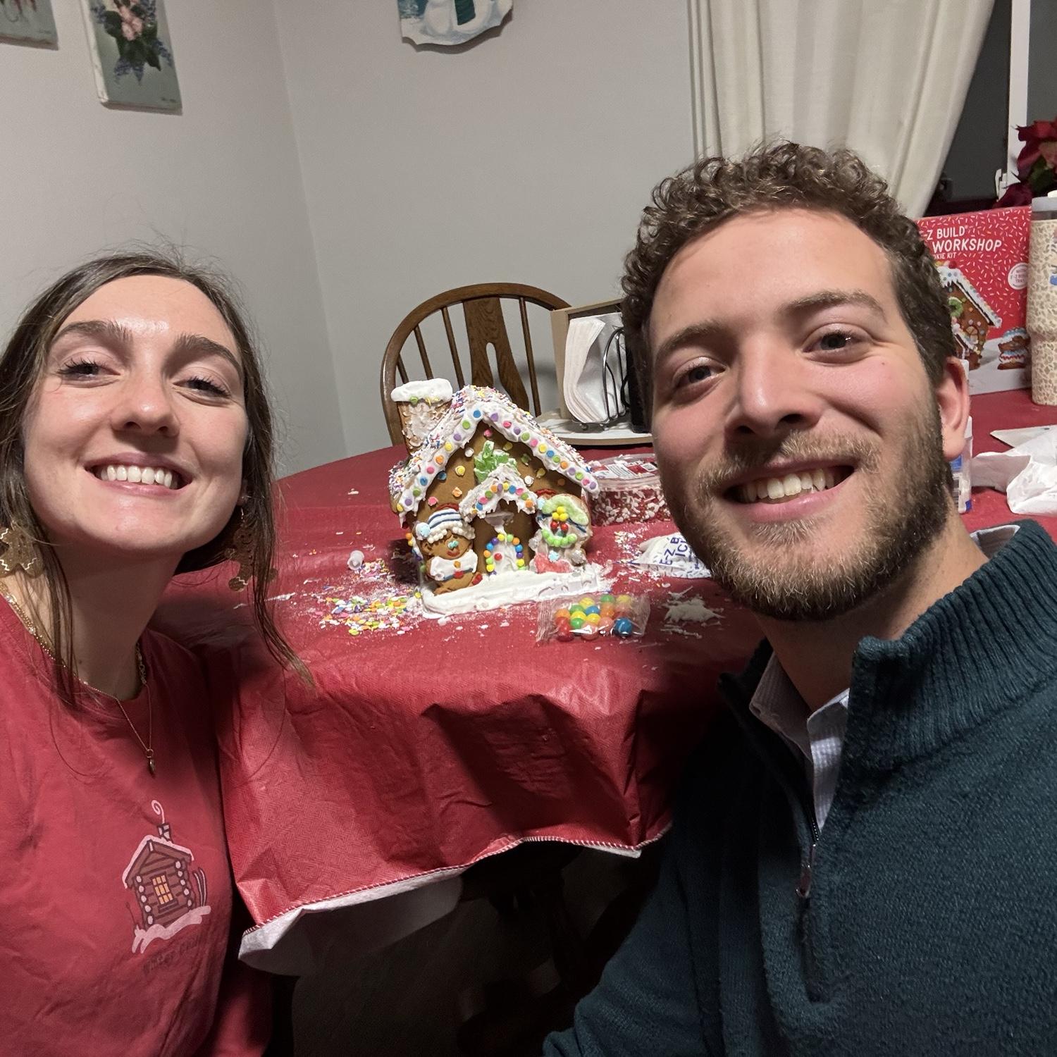 decorating a gingerbread house during Mary's birthweek :)