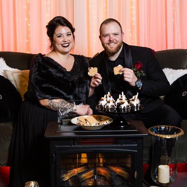 We were asked to partake in a beautiful photo shoot! Here we are modeling Royalty Cake "S'more cupcakes" in a gorgeous lounge created by Black Bird Designs!