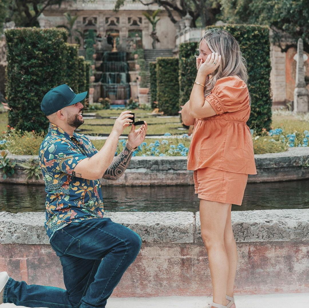 He proposed to me at the Vizcaya Gardens in Miami. I was so surprised and it was perfect <3