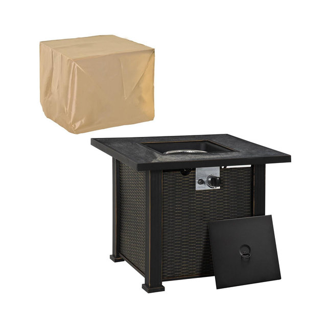 Outsunny Propane Fire Pit Table 50,000BTU Outdoor Auto Ignition Firepit w/ Cover