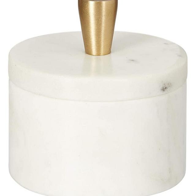 Queenza Salt and Pepper Bowls with Lid - White Marble Salt Cellar with Premium Brass Knob - 3 Inch Small Salt Container for Kosher Salt Storage - Easy To Pinch Pots - Marble Box Of Spices