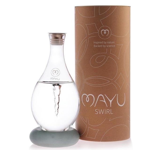 MAYU Swirl Structured Water Carafe - Innovative Vortex Technology Handblown Pitcher. Post Reverse Osmosis Filter Aerating Water Dispenser Stand 1.5 Liter| 51 Oz Dining Glass Jug Design (Dolomite Base)