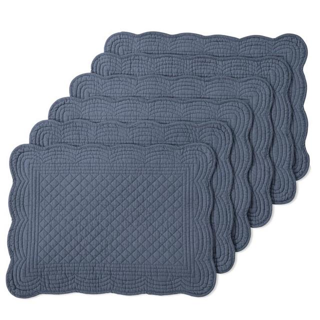 MABOZOO 100% Cotton Quilted Placemats Set of 6,Washable Cloth Table Placemats for Kitchen & Dining Table,Rectangular Navy Blue Plate Mats (Navy Blue, 6)