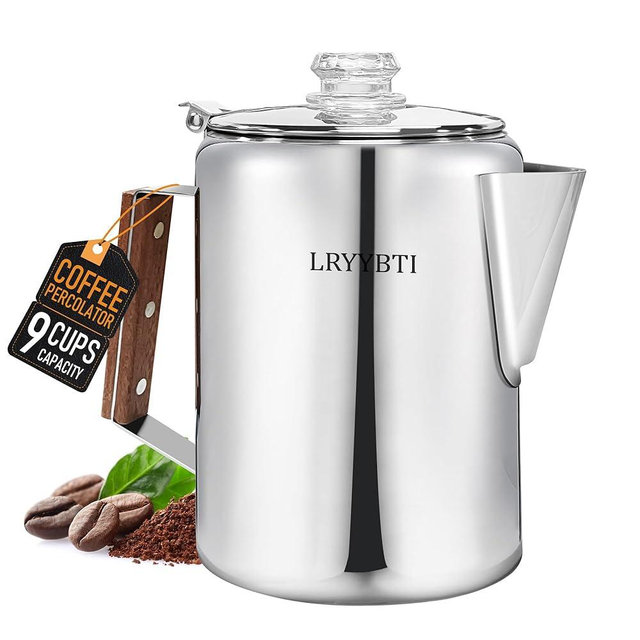 LRYYBTI Percolator Pot Stainless Steel Camping Coffee Pot-NO Aluminum or Plastic Camping Coffee Pot Stovetop (9 cup)