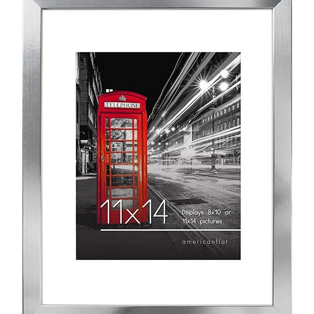 Americanflat 11x14 Picture Frame in Silver - Displays 8x10 With Mat and 11x14 Without Mat - Composite Wood with Polished Glass - Horizontal and Vertical Formats for Wall