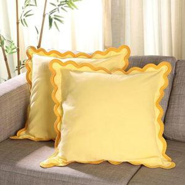 Folkulture Throw Pillow Covers | (18 x 18) Set of 2 Cotton Pillow Cover | Cute Outdoor Pillows | Decorative Throw Pillows for Couch | Yellow Pillow Cases or Couch Pillows for Living Room