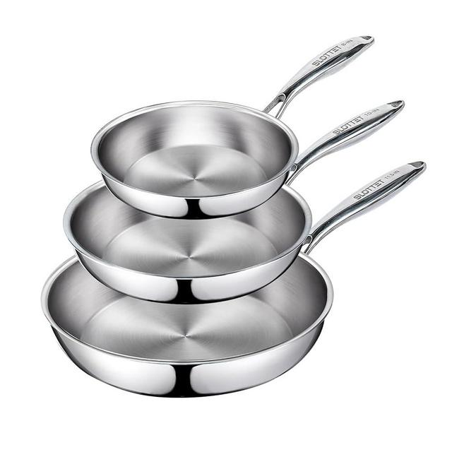 SLOTTET Frying Pan Set(8+10+11.5inch) Tri-Ply Stainless Steel Frying Pan,Whole-Clad No Coatings Skillet with Stay-cool Handle for Cooking,Dishwasher and Oven Safe,Induction Cookware Sets