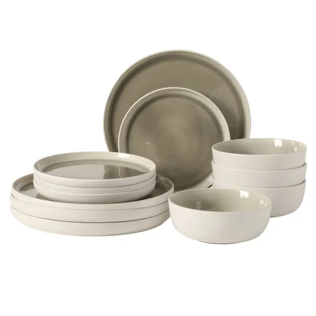 Gibson Elite Tahoe Sunset 12-Piece Reactive Stoneware Dinnerware Set – Grey