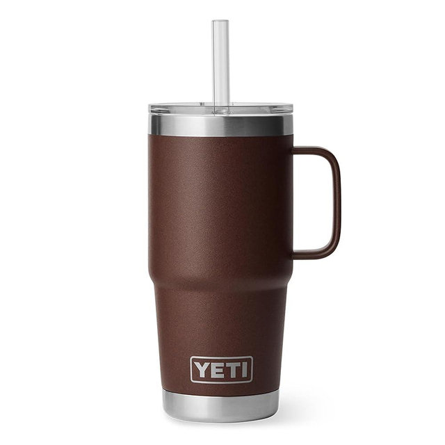 YETI Rambler 25 oz Tumbler with Handle and Straw Lid, Travel Mug Water Tumbler, Vacuum Insulated Cup with Handle, Stainless Steel, Wetlands Brown