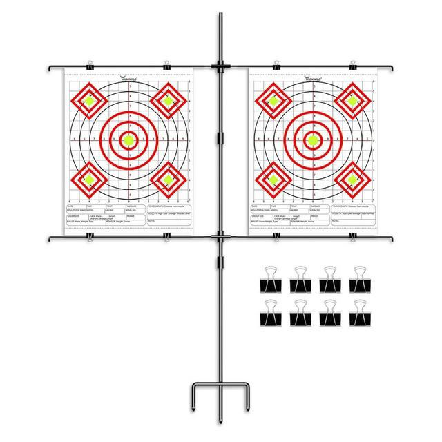 Highwild Adjustable Paper Target Stand, Frame with 8 Clips | Clear Bullseye Targets Sheet for Shooting Practice