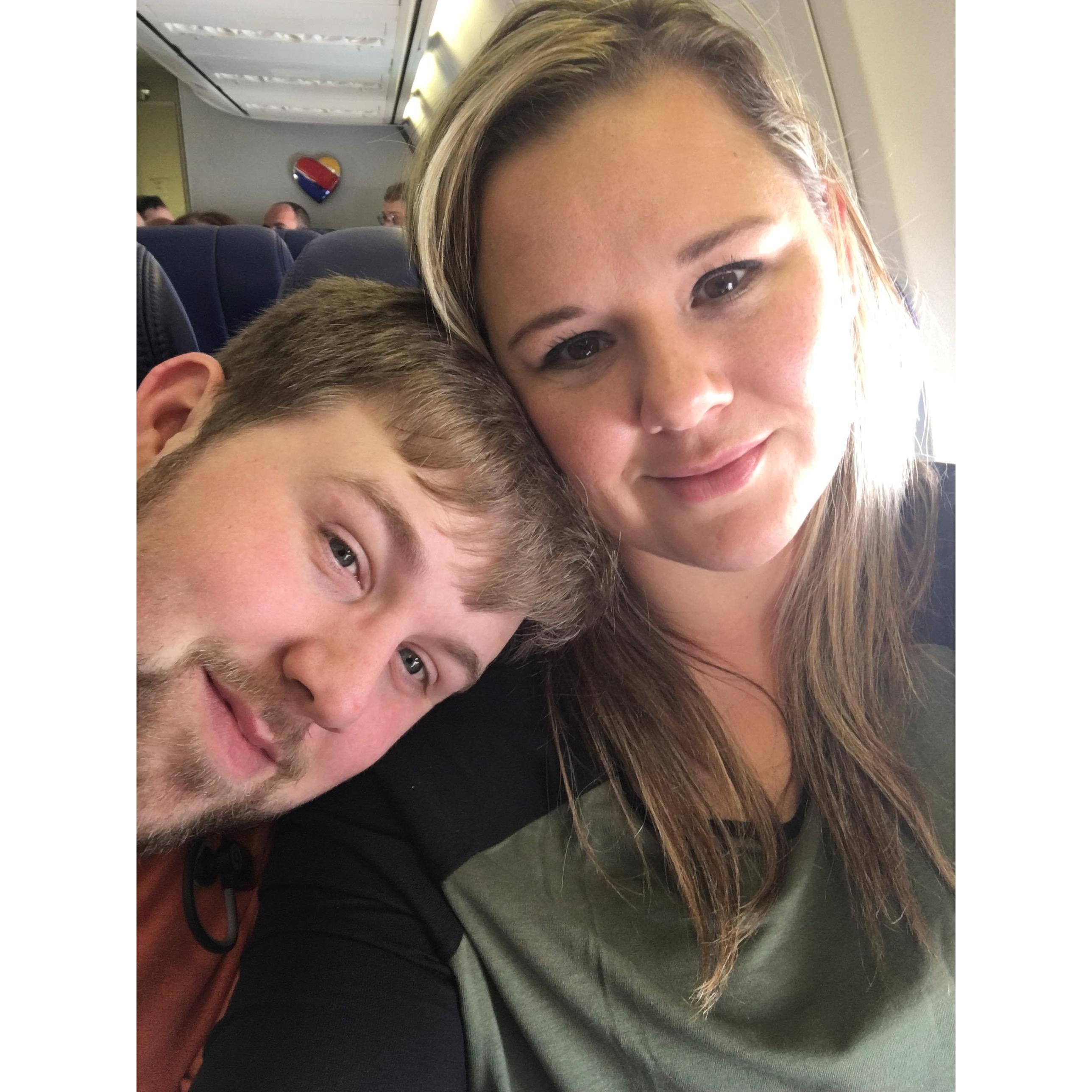 Our first time on an airplane together. Headed to St. Louis for a work conference.
