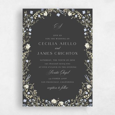 Dark Charcoal, Black Wedding Invitation - Papillon Classic