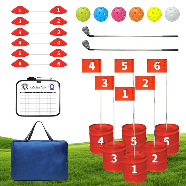 TrailMlix Golf Bucket Yard Game with 2 Clubs for Adults and Family, 6 Hole Golf Course, Balls and Flag - Adult Golf Outdoor Lawn Games and Chipping Games for Backyard Beach Park Camping and Hotel