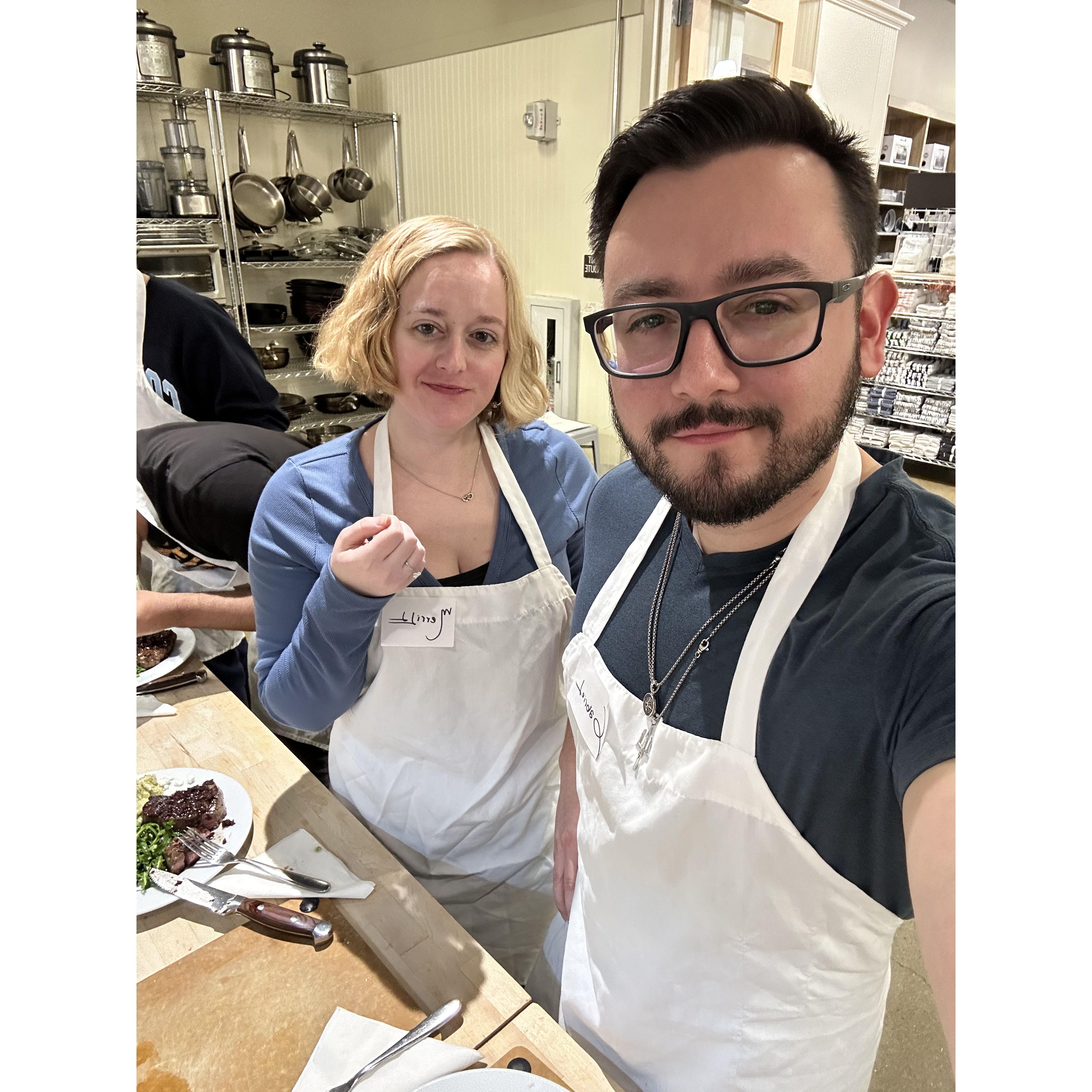Preparing Gnocci, Steak and Arugula salad at Sur la Table cooking class!